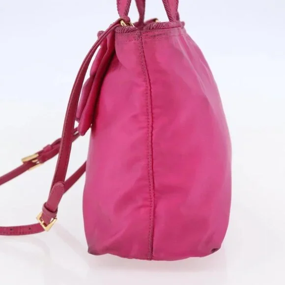 PRADA Hand Bag Nylon 2way Pink Gold Auth